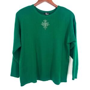Ali Miles Womens Size Medium Kelly Irish Green Knit Blouse Shirt Top Sweater Art